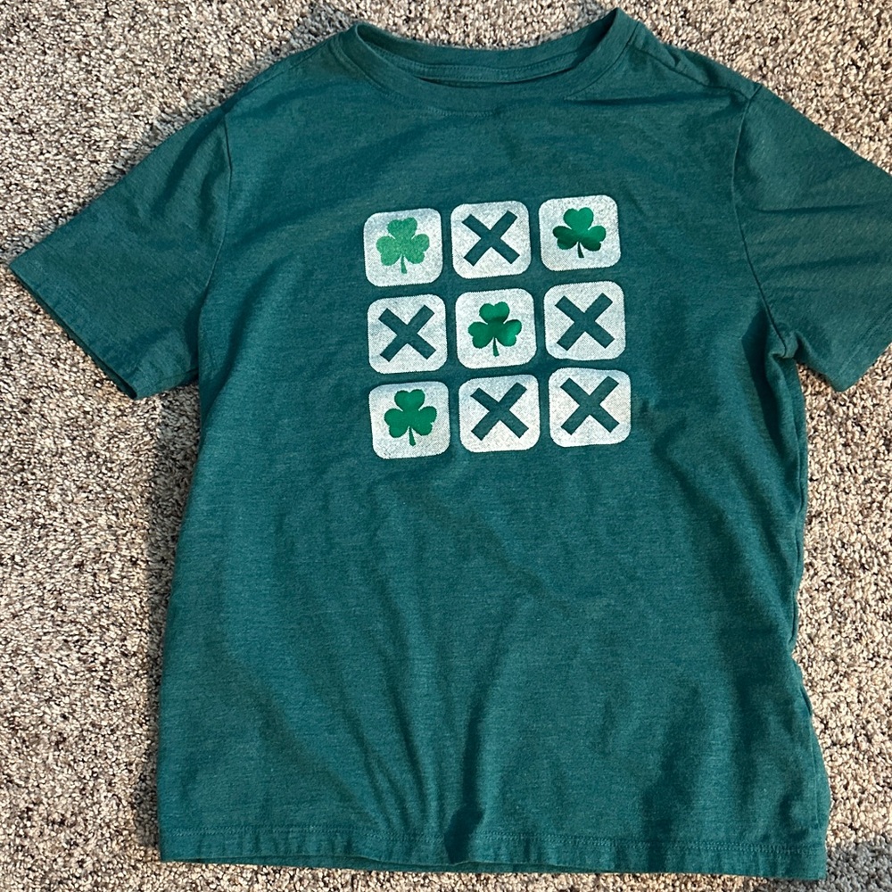 Cat & Jack Teal Kids T-Shirt with Shamrock and X Design